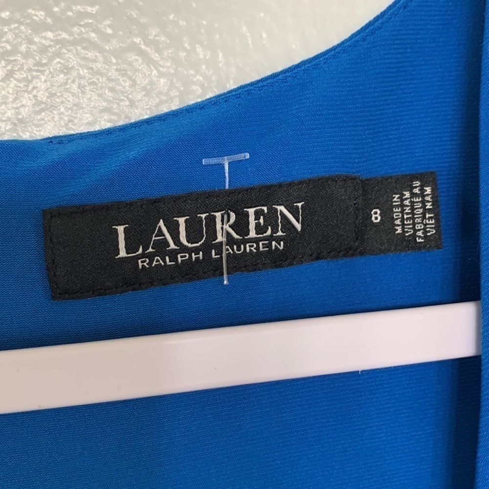 Lauren Ralph Lauren Blue Rhinestone Embellished Faux Wrap Midi Dress Size 8 - Picture 3 of 5